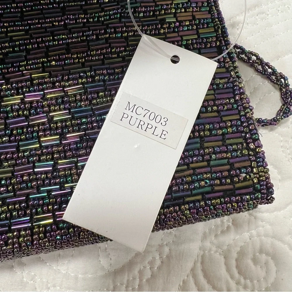 VTG Black Iridescent Beaded Evening Bag Clutch/Crossbody Purse 90s multi color
